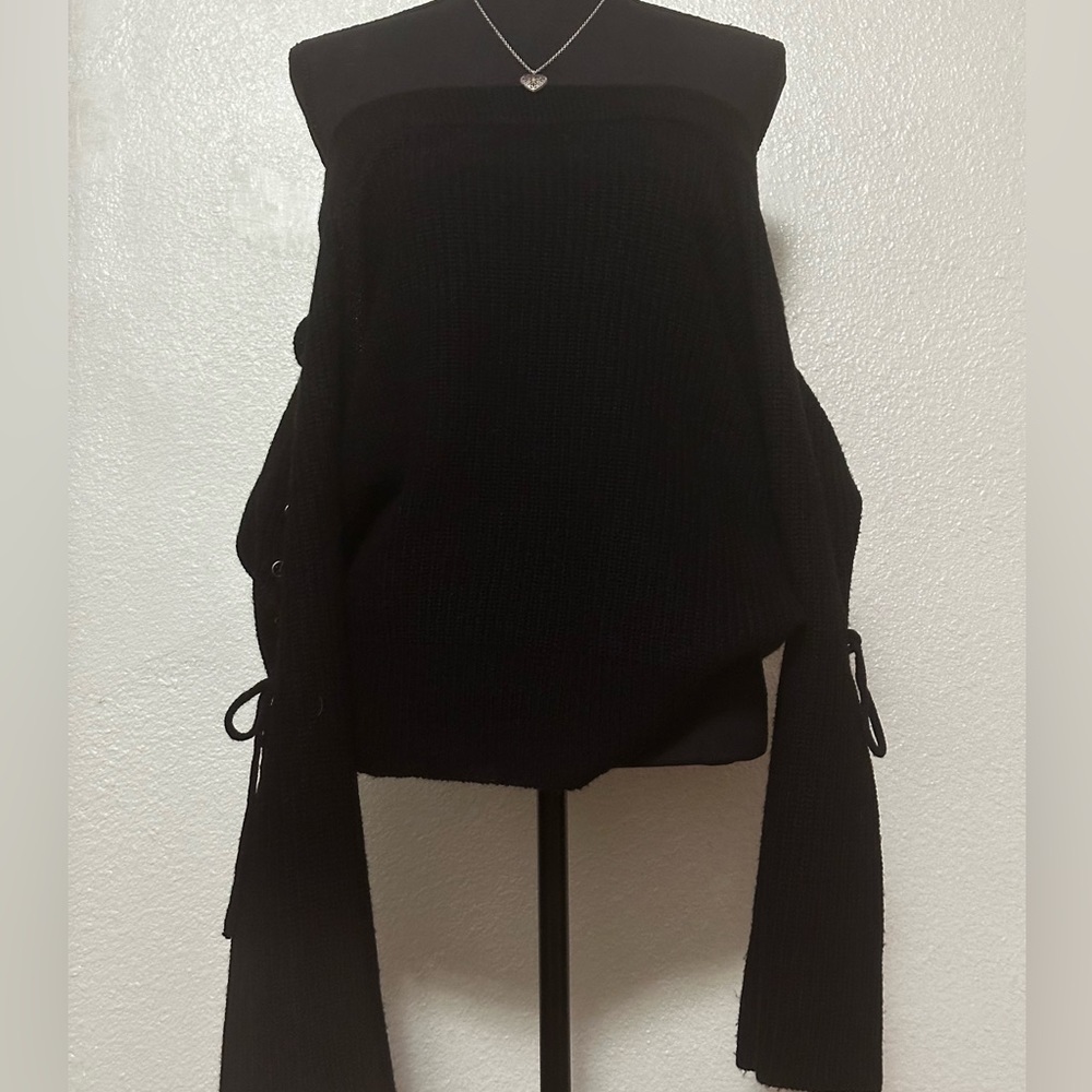 Off-The-Shoulder, Bell Sleeve, Black Sweater